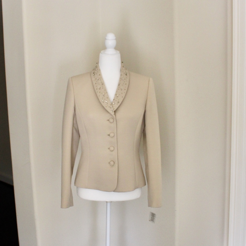 Tahari Jeweled Collar Neutral Dress Jacket…